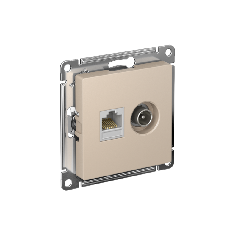 розетка компьютерная + телевизионная 2-м сп atlasdesign rj45 кат.5e + tv механизм песочн. se atn001289 от BTSprom.by