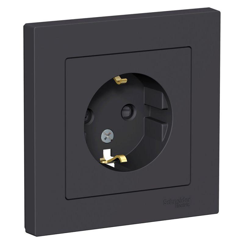 розетка 1-м сп atlasdesign 16а ip20 с заземл. защ. шторки в сборе карбон se atn001044 от BTSprom.by