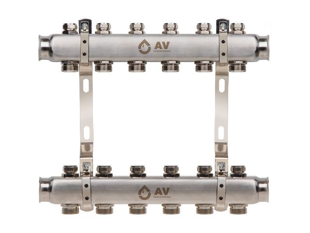 коллекторная группа ave162, 6 вых. av engineering (pro серия для отопления (радиаторы)) ave16200106 от BTSprom.by