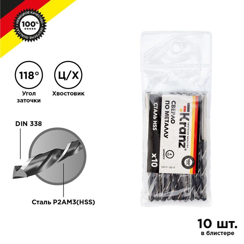 сверло по металлу 4.0мм hss din 338 (уп.10шт) kranz kr-91-0614 от BTSprom.by