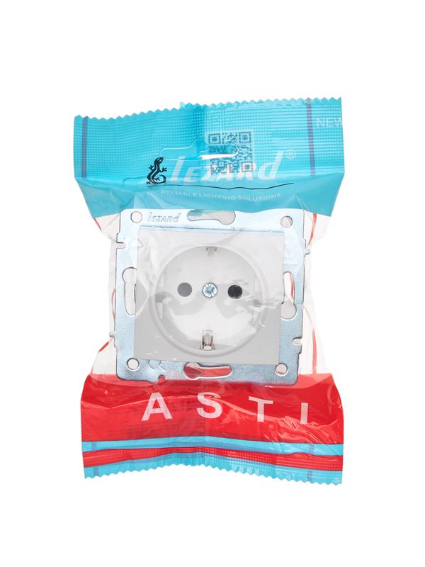  Розетка 1-м СП ASTI 16А IP20 с заземл. защ. шторки термопласт механизм бел. LEZARD 7081-0288-124B фото в каталоге от BTSprom.by