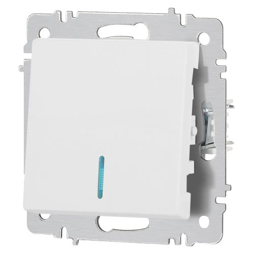  Выключатель 1-кл. СП Accent 6-102-01М 10А IP20 250В с подсветкой AL/CU бел. матов. Intro Б0063466 фото в каталоге от BTSprom.by