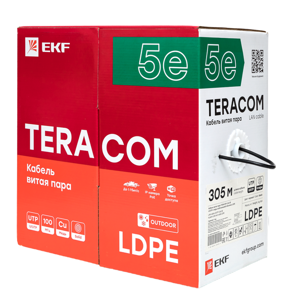  Кабель витая пара U/UTP кат.5E 4 пары solid внешн. LDPE черн. TERACOM EKF TRC-5EUTP-04PE-BK-OUT3 фото в каталоге от BTSprom.by