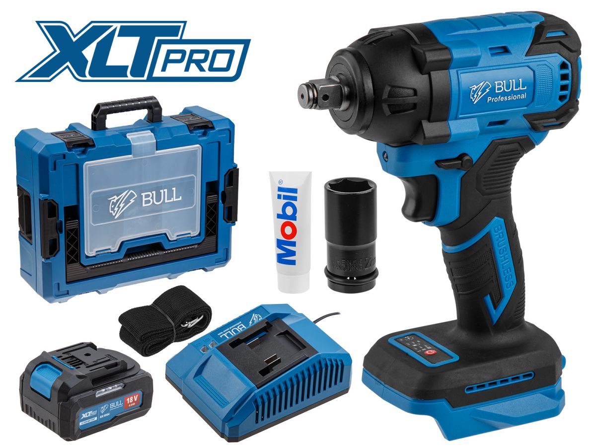 аккум. ударный гайковерт bull sc 1804 xcase xltpro бесщет., 18 в, 400 н*м, 1/2", 1х4 а*ч, з/у 4 а (вес 2.0 кг) 1329884 от BTSprom.by