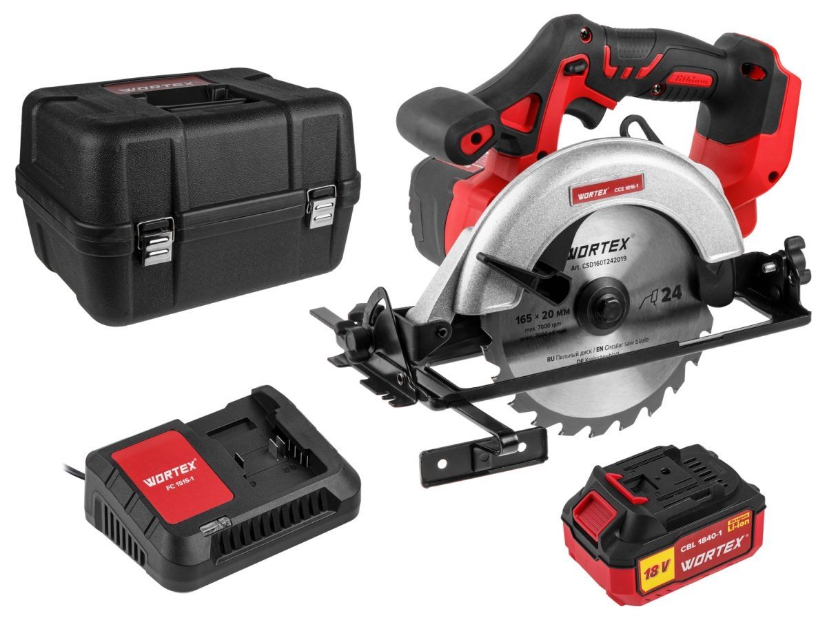  Аккум. циркулярная пила WORTEX CCS 1816-1 в чем. ALL1 XLT SET 18 В, 165 мм, до 55 мм, 4 Ач (18.0 В, АКБ 1х4 А*ч, ЗУ 2А, 165х20 мм, до 55 мм) 0329349 фото в каталоге от BTSprom.by