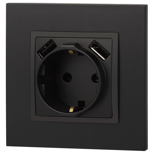  Розетка 16А 250В 2P+E с 2хUSB 5В-3А защ. шторки Elegance антрацит 14-4109-05 ЭРА Б0047871 фото в каталоге от BTSprom.by