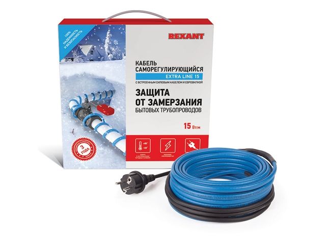 греющий саморегулир. кабель на трубу 15msr-pb 8m (8м/120вт) (комплект) rexant 51-0619 от BTSprom.by