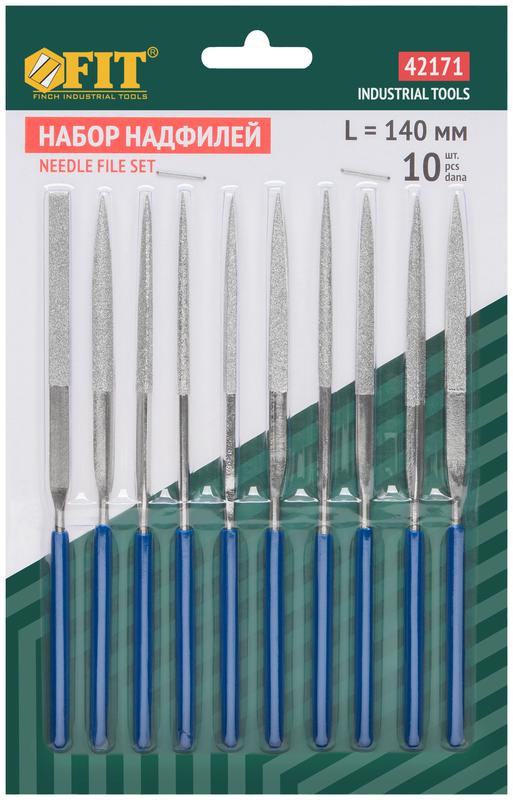 Набор надфилей алмазных ПВХ ручка 3х140/50мм (уп.10шт) FIT 42171 фото в каталоге от BTSprom.by