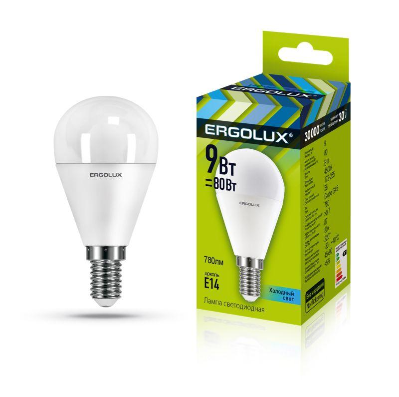 лампа светодиодная led-g45-9w-e14-4к 9вт шар 4000к нейтр. бел. e14 172-265в ergolux 13174 от BTSprom.by