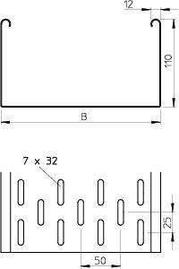 Лоток листовой перфорированный 200х110 L3000 сталь 1мм MKS 120 FT OBO 6060625 фото в каталоге от BTSprom.by