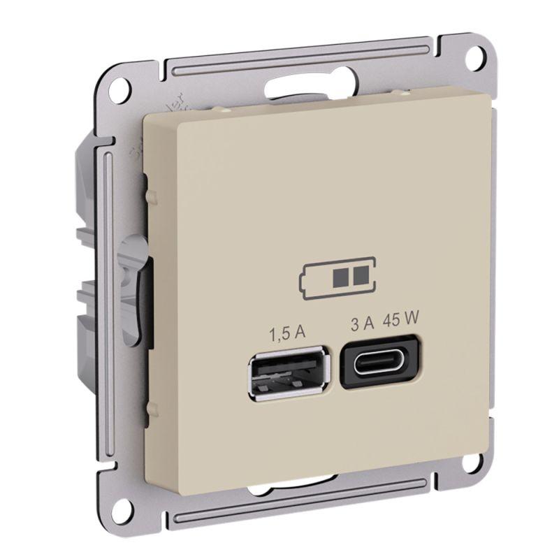 розетка usb atlasdesign тип a+c 45вт высокоскор. зу qc pd механизм песочн. se atn001229 от BTSprom.by
