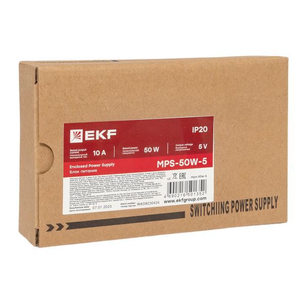  Блок питания намонтажную панель 50Вт Uвх 220В AC m Uвых 5В DC постоянного тока EKF MPS-50W-5 фото в каталоге от BTSprom.by