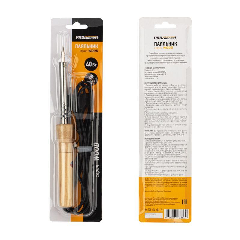  Паяльник ПД 220В 40Вт деревянная ручка (блист.) PROCONNECT 12-0175-4 фото в каталоге от BTSprom.by