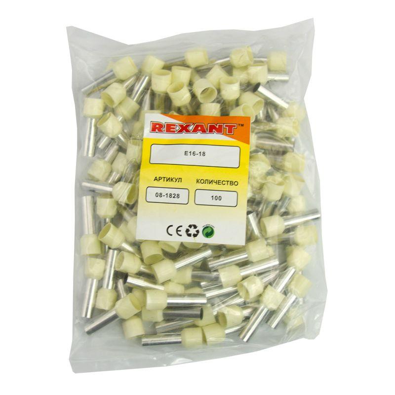  Наконечник штыревой втулочный изолир. (НШВИ F-18мм) 18ммх16кв.мм (E16-18) беж. REXANT 08-1828 фото в каталоге от BTSprom.by