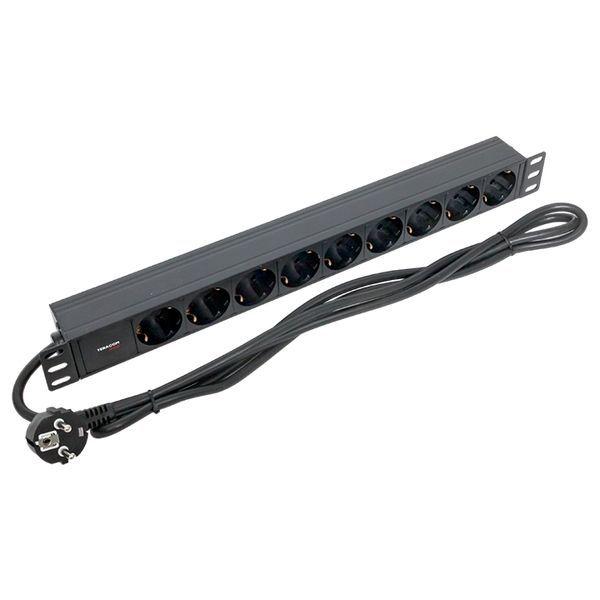  Блок PDU TERACOM PRO 19дюйм 1U 16А/250В 9 роз. Schuko шнур 2м 3х1.5кв.мм вилка Schuko корпус алюм. черн. EKF TRP-HPD-16A-9SH-2MSH фото в каталоге от BTSprom.by