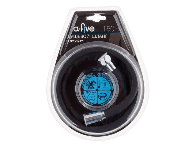 шланг душевой, si, 1/2" г-г 150 см, черн., a-five (гайка латунь (anti-twist), 30 бар) a5-006 от BTSprom.by