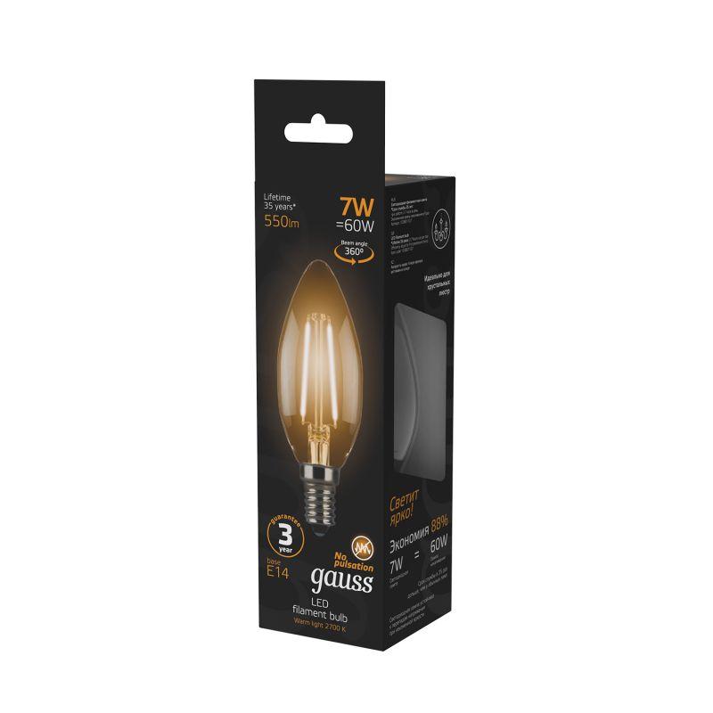 Лампа светодиодная филаментная Black Filament 7Вт свеча 2700К тепл. бел. E14 550лм GAUSS 103801107 фото в каталоге от BTSprom.by