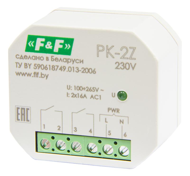 реле промежуточное pk-2z-230 100-265в ac/dc 16а 2no/nc для установки в монтаж. коробку d60мм ip20 f&f ea06.001.049 от BTSprom.by