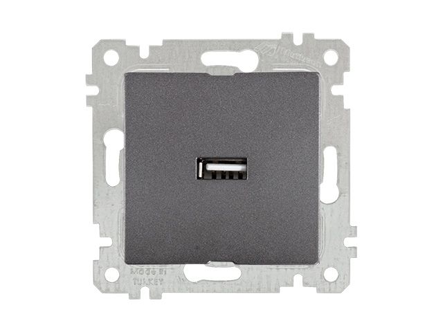 розетка 1-ая usb (скрытая, без рамки) дымчатая, rita, mutlusan (usb-зарядка, 5v-2.1a) 2200 448 0195 от BTSprom.by
