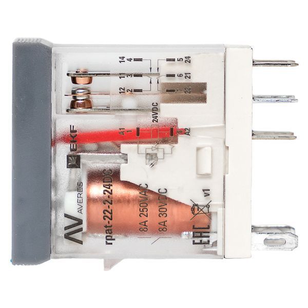  Реле промежуточное с кнопкой и мех. индикацией RPAt 22/2 8А 24В DC EKF rpat-22-2-24DC фото в каталоге от BTSprom.by