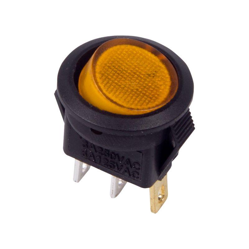 выключатель клавишный круглый 250в 3а (3с) on-off желт. с подсветкой micro (rwb-106 sc-214) rexant 36-2532 от BTSprom.by