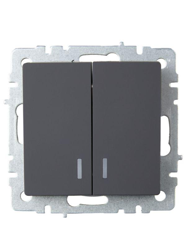  Выключатель 2-кл. СП BRITE ВС10-2-1-БрГ 10А с индик. механизм графит IEK BR-V20-1-10-K53 фото в каталоге от BTSprom.by