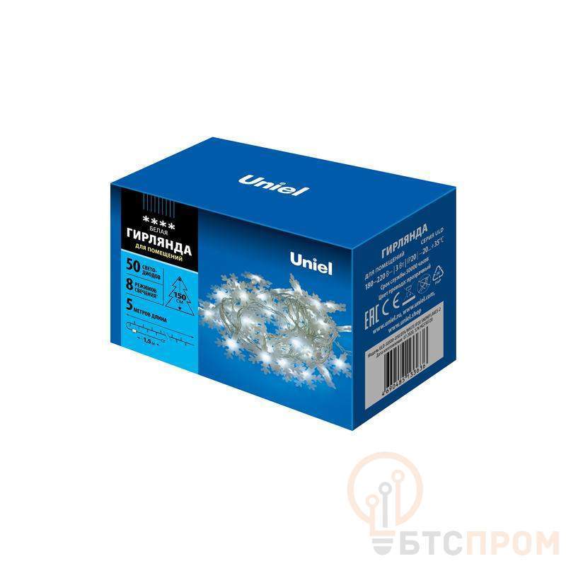  Гирлянда LED "Снежинки-2" ULD-S0500-050/DTA WHITE IP20 SNOWFLAKES-2 5м 50 диодов бел. свет провод прозр. Uniel UL-00007196 фото в каталоге от BTSprom.by