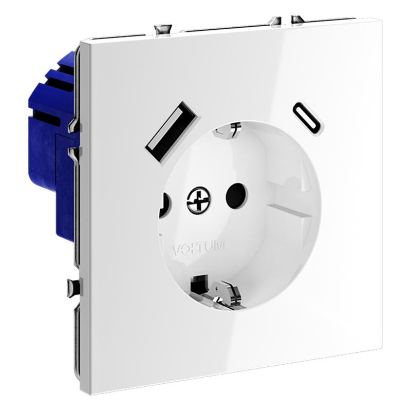  Розетка 1-м СП S70 16А с USB тип A+С механизм с заземл. защ. шторки бел. глянцевый Voltum VLS040501 фото в каталоге от BTSprom.by