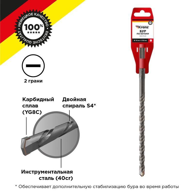 бур по бетону 10x210мм sds plus kranz kr-91-0019 от BTSprom.by