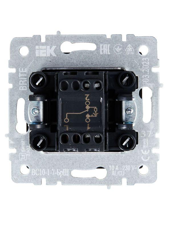  Выключатель проходной 1-кл. СП BRITE ВС10-1-7-БрШ 10А с индик. механизм шампань IEK BR-V12-1-10-K37 фото в каталоге от BTSprom.by