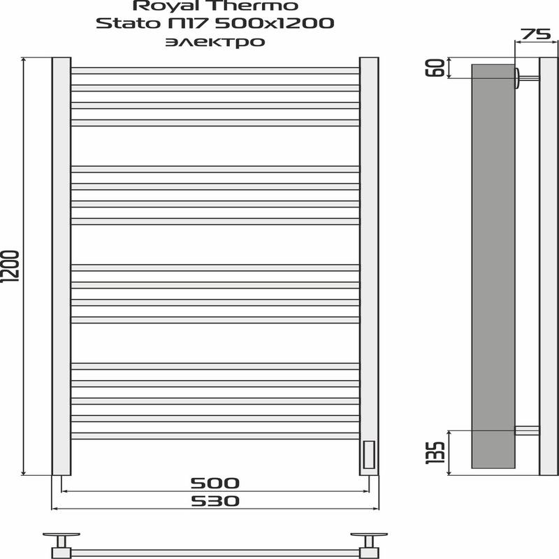  Полотенцесушитель Stato black П17 500х1200 электро встроен. диммер Royal Thermo НС-1433980 фото в каталоге от BTSprom.by