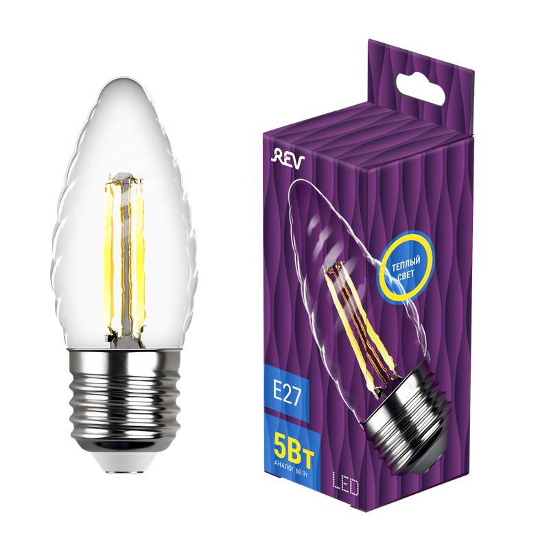 лампа светодиодная филаментная premium (filament) 5вт tc37 свеча витая 2700к тепл. e27 480лм rev 32426 3 от BTSprom.by