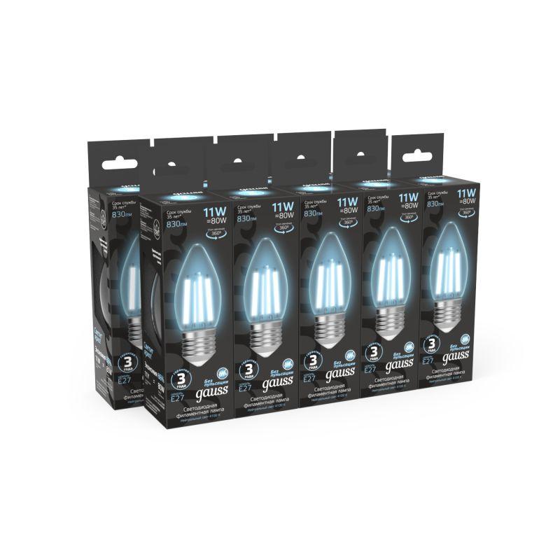 Лампа светодиодная филаментная Black Filament 11Вт свеча 4100К нейтр. бел. E27 830лм GAUSS 103802211 фото в каталоге от BTSprom.by