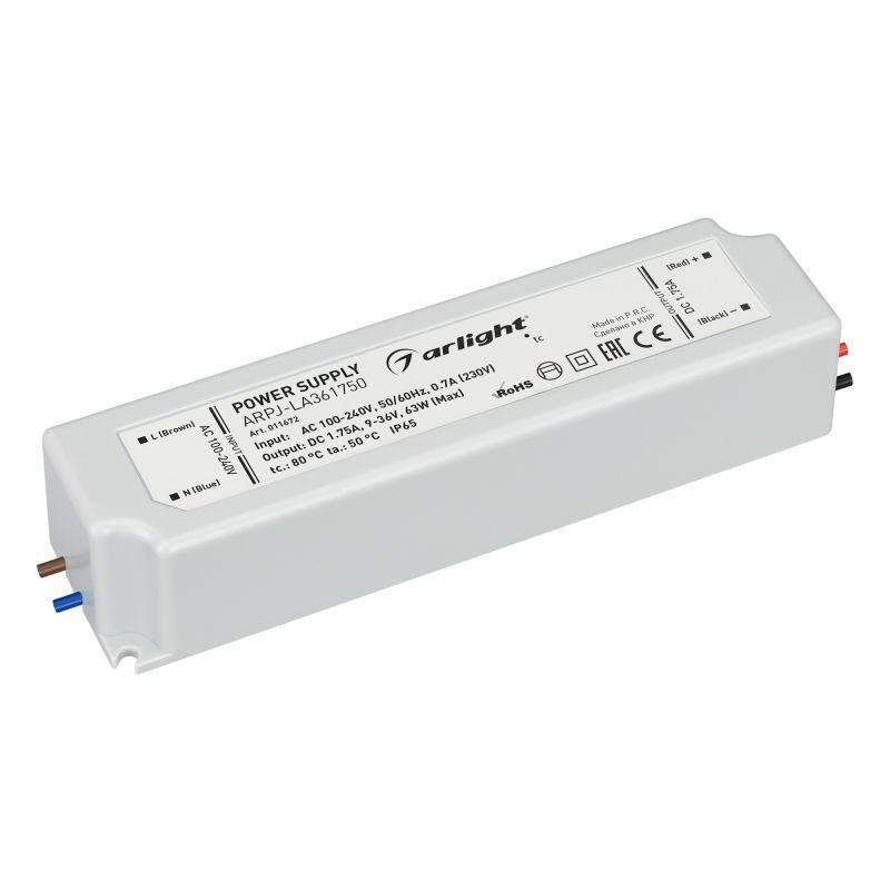 блок питания arpj-la361750 63вт 1750ма ip65 пластик 2 года arlight 011672 от BTSprom.by