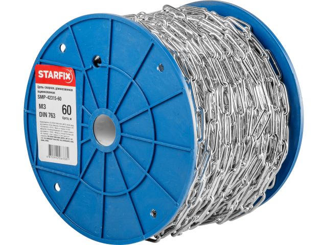 цепь сварная длиннозвенная, оцинк. м3 din 763 (бухта 60 м) starfix smp-42315-60 от BTSprom.by