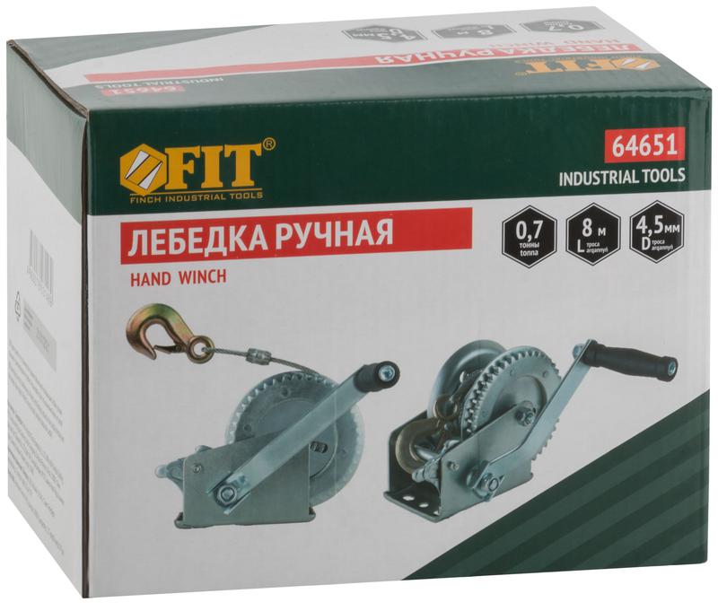  Лебедка шестеренчатая стальной трос 8мх4.5мм 700кг FIT 64651 фото в каталоге от BTSprom.by