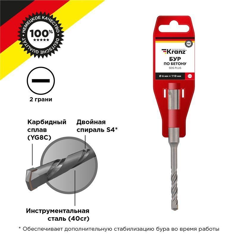 бур по бетону 6x110мм sds plus kranz kr-91-0006 от BTSprom.by