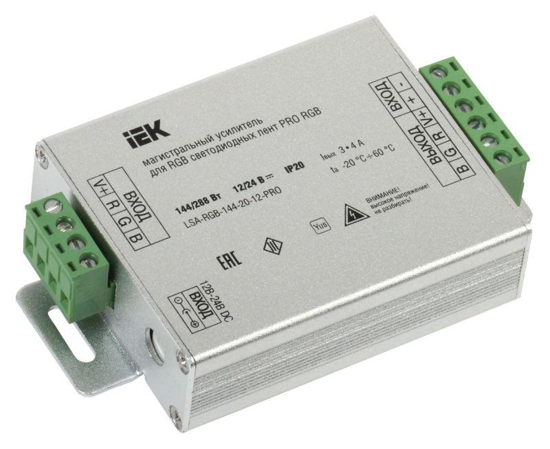 усилитель магистральный pro 5050 rgb 3 канала 12в 4а 144вт iek lsa-rgb-144-20-12-pro от BTSprom.by
