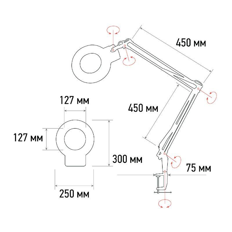  Лупа на струбцине круглая 5D с подсветкой 56 SMD LED d127мм черн. Rexant 31-0406 фото в каталоге от BTSprom.by