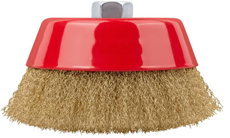  Корщетка-чашка гайка М14 стальная латунированная волнистая проволока 150мм FIT 39274 фото в каталоге от BTSprom.by