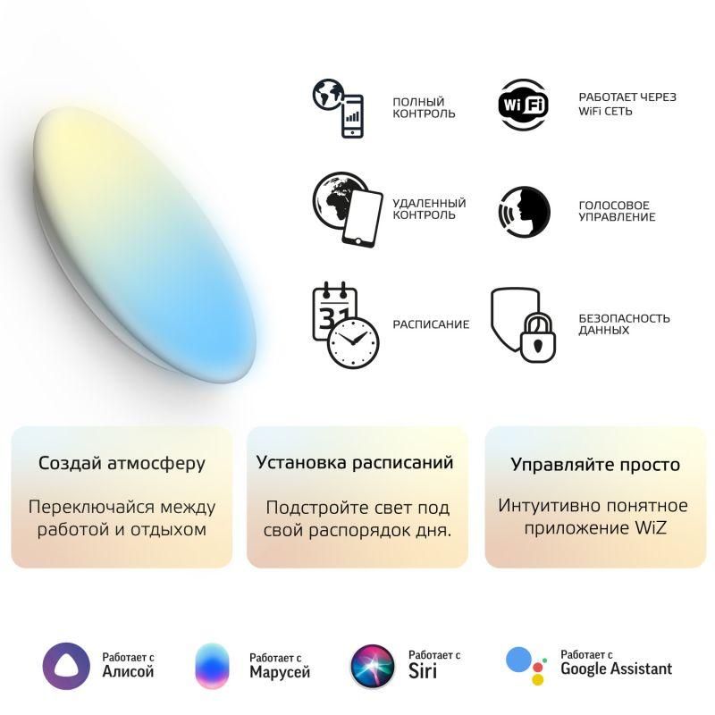 светильник светодиодный smart home 25вт 2700-6500к ip20 2000лм d400х70мм дбо настенно-потолочный управление по wi-fi gauss 2050112 от BTSprom.by