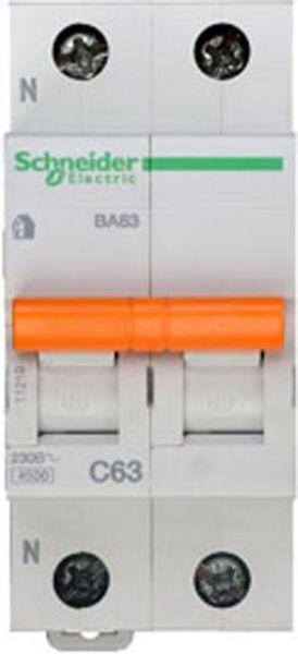  Выключатель автоматический модульный 2п (1P+N) C 63А 4.5кА BA63 Домовой SchE 11219 фото в каталоге от BTSprom.by
