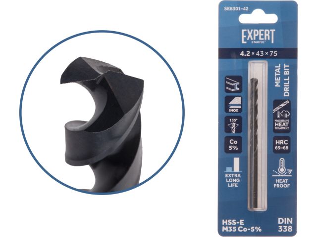 сверло по металлу ц/х 4.2х43х75 мм hss-co black expert startul (кобальт 5%) se8301-42 от BTSprom.by