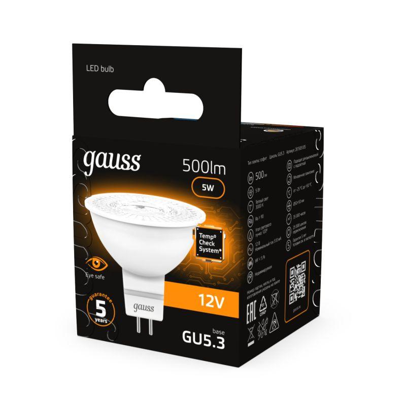 Лампа светодиодная Black 5Вт MR16 софит 3000К тепл. бел. GU5.3 500лм DC 12В GAUSS 201505105 фото в каталоге от BTSprom.by