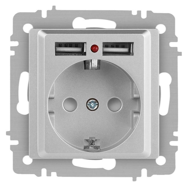 розетка 1-м сп accent 6-410-03 16а ip20 250в p+e schuko + 2хusb защ. шторки алюм. intro б0063694 от BTSprom.by