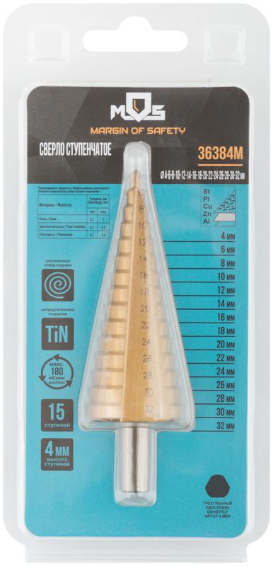  Сверло ступенчатое HSS по металлу 15 ступеней 4-32мм MOS 36384М фото в каталоге от BTSprom.by