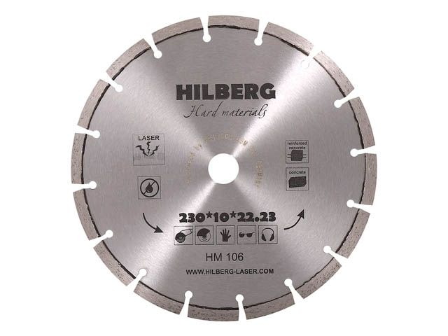 алмазный круг 230х22,23 мм по ж/бетону hard materials hilberg (лазерная сварка. обрабатываемый материал	:кирпич, керамогранит, армированный бетон, бетон, бордюрный) hm106 от BTSprom.by
