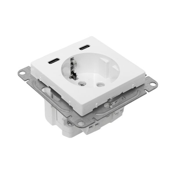  Розетка СП Эпика 16А с 2 USB-C с заземл. защ. шторки механизм бел. EKF UP1-SOW-111-2USBC фото в каталоге от BTSprom.by