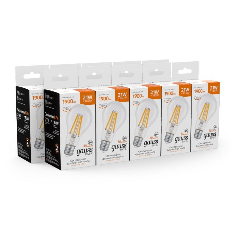 Лампа светодиодная филаментная Basic Filament А70 21Вт 2700К Е27 1900лм GAUSS 40712112 фото в каталоге от BTSprom.by