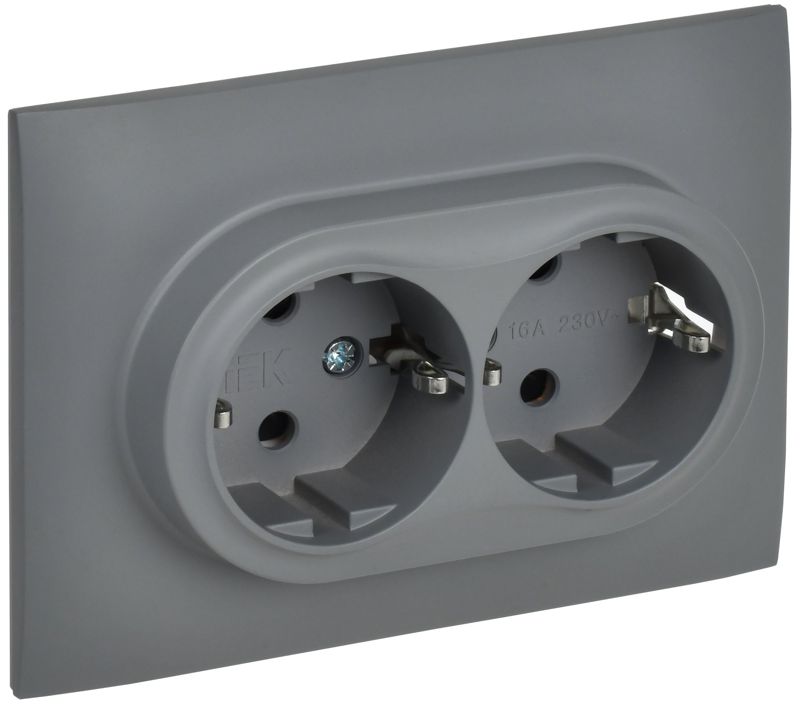 розетка 2-м skandy 16а с заземл. защ. шторки в сборе sk-r07gr сер. iek sk-r24-16-k03-f от BTSprom.by